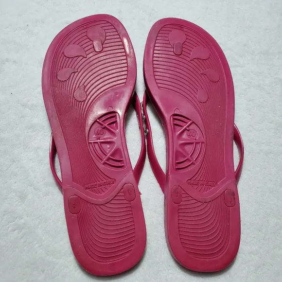Blumarine Beachwear Pink Floral Flip Flops Sandals Sz 40 US Sz 10