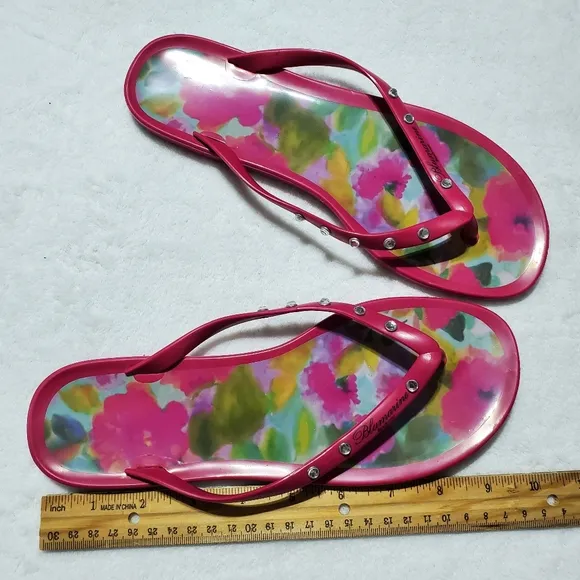 Blumarine Beachwear Pink Floral Flip Flops Sandals Sz 40 US Sz 10