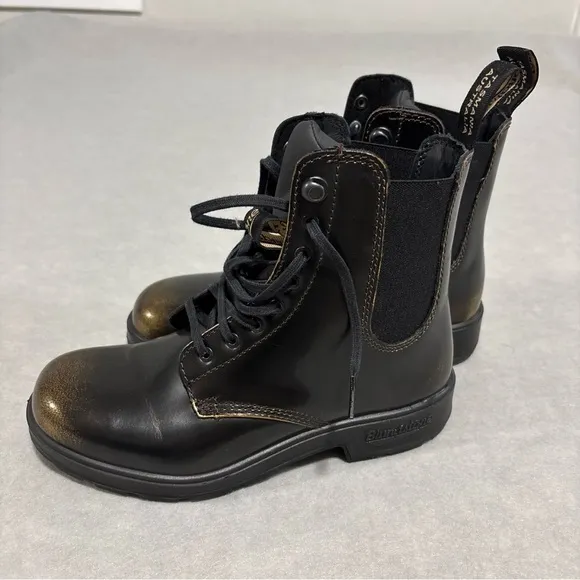 Blundstone Boots Women's 6.5 Lace Up Gore 2218 Black Gold Shimmer Leather NWOT