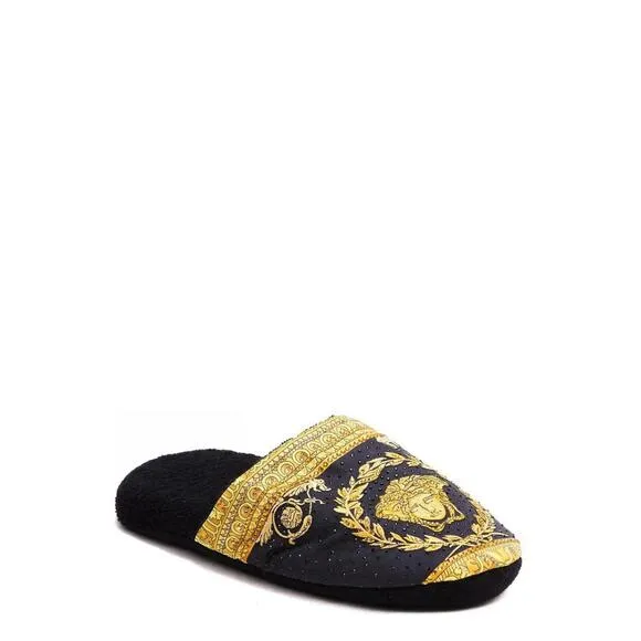 BNWT Versace Women’s Crystal Embellished Baroque Print Slides Size Medium US 8/9