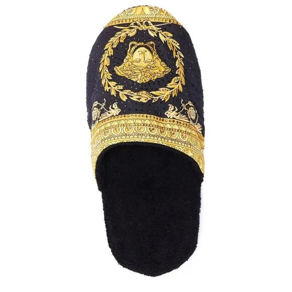 BNWT Versace Women’s Crystal Embellished Baroque Print Slides Size Medium US 8/9