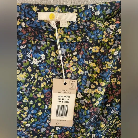 BODEN Satin Ruffle Midi Skirt - Nebulas Blue Floral Print