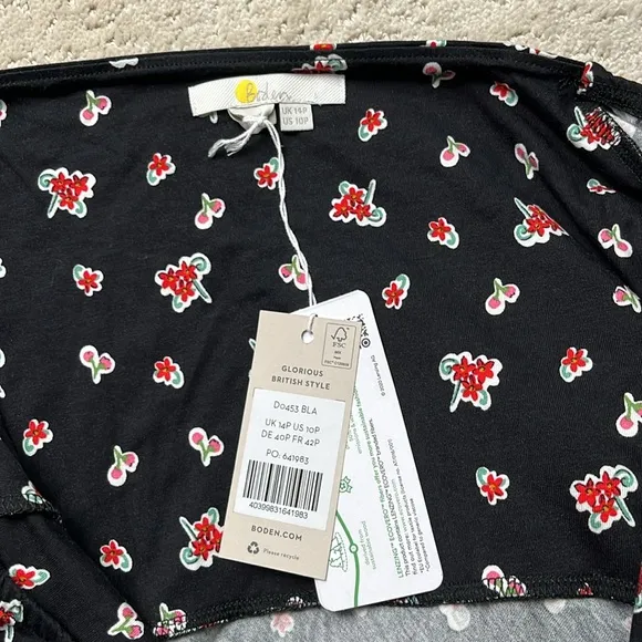 BODEN Sweetheart Jersey Midi Dress Black Rose Pop 10P