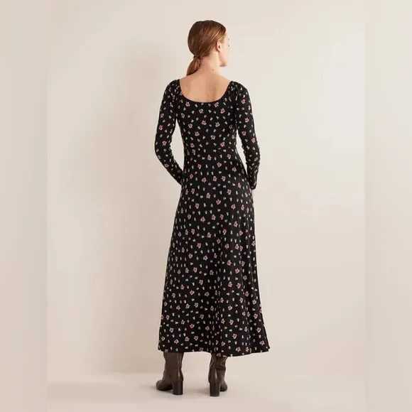 BODEN Sweetheart Jersey Midi Dress Black Rose Pop 10P