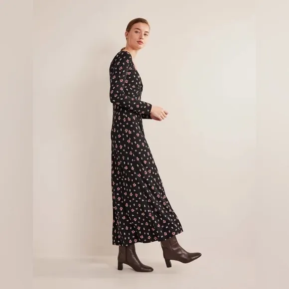 BODEN Sweetheart Jersey Midi Dress Black Rose Pop 10P