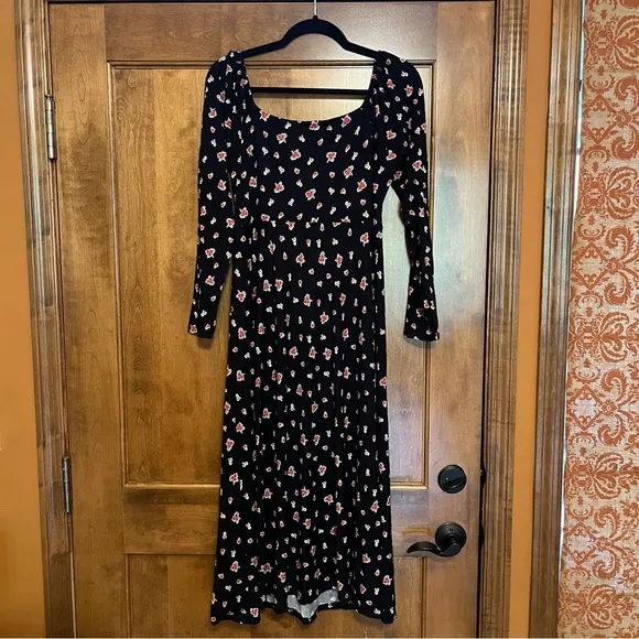 BODEN Sweetheart Jersey Midi Dress Black Rose Pop 10P