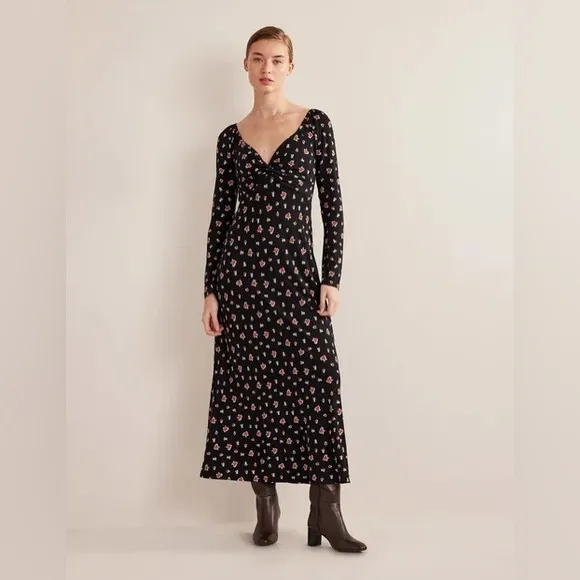 BODEN Sweetheart Jersey Midi Dress Black Rose Pop 10P