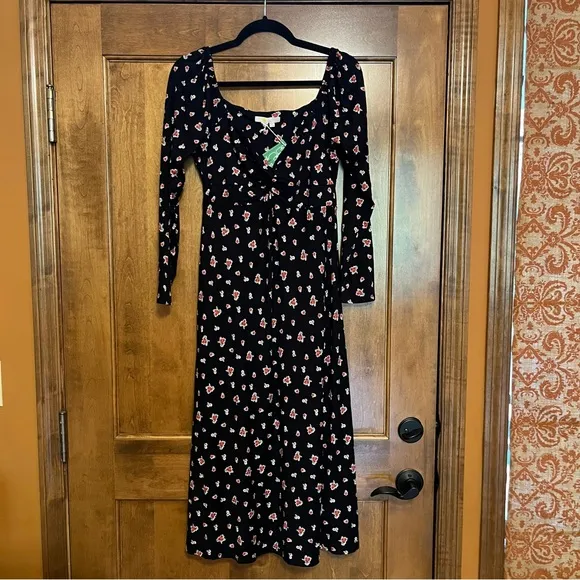 BODEN Sweetheart Jersey Midi Dress Black Rose Pop 10P