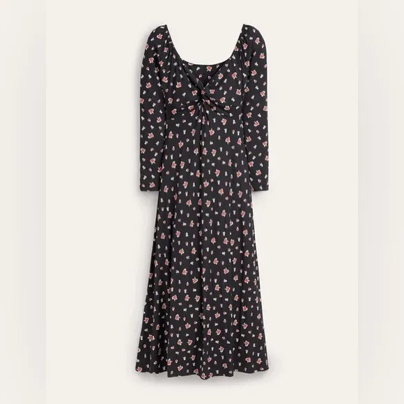 BODEN Sweetheart Jersey Midi Dress Black Rose Pop 10P