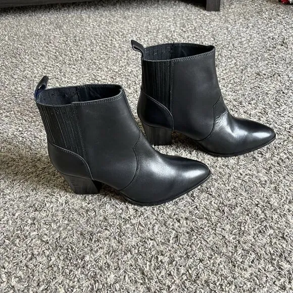 Boden Western Ankle Boots Black Leather Block Heel Pointed Toe Size 39 US 8 NEW