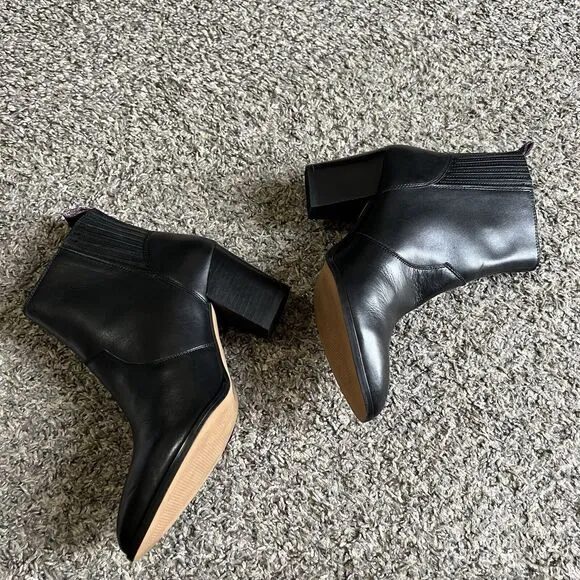 Boden Western Ankle Boots Black Leather Block Heel Pointed Toe Size 39 US 8 NEW