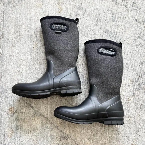 BOGS CRANDALL TALL LINED Black Rain Boots Size 10 FUNCTIONAL STYLISH