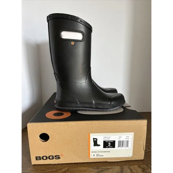 BOGS Unisex Kids' Rainboot Plush Rain Boots Black - 72804-001, Black Size 3