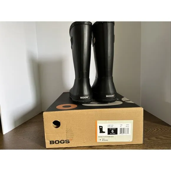 BOGS Unisex Kids' Rainboot Plush Rain Boots Black - 72804-001, Black Size 6