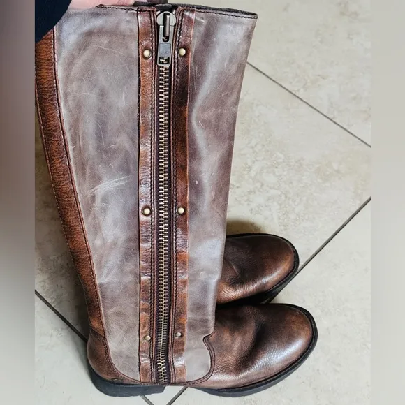 Born Brown Knee-High Leather Boots with Zipper Detail