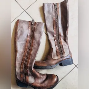 Born Brown Knee-High Leather Boots with Zipper Detail