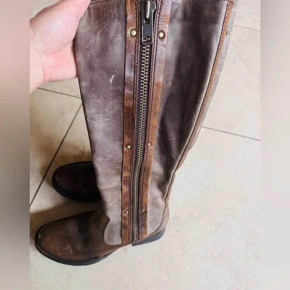 Born Brown Knee-High Leather Boots with Zipper Detail