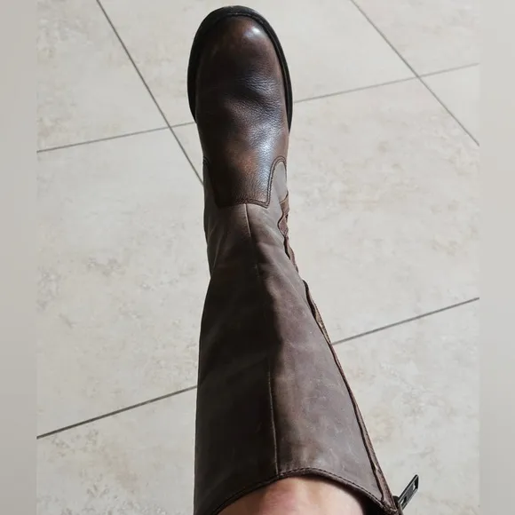 Born Brown Knee-High Leather Boots with Zipper Detail