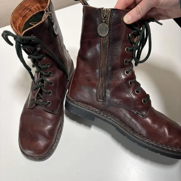 BORN Brown Leather Combat Boots Side Zip Lace Up Trooper Punk Womens 8.5 Grunge