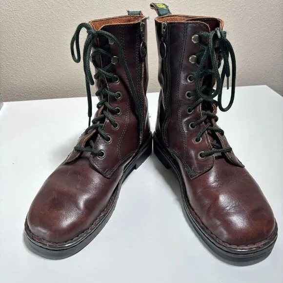 BORN Brown Leather Combat Boots Side Zip Lace Up Trooper Punk Womens 8.5 Grunge