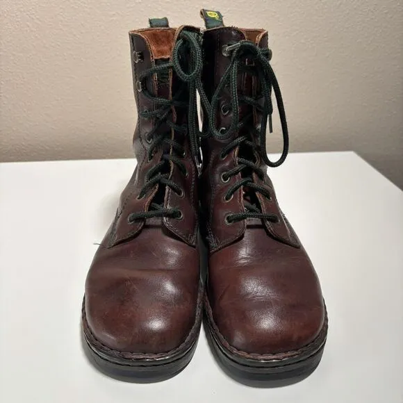 BORN Brown Leather Combat Boots Side Zip Lace Up Trooper Punk Womens 8.5 Grunge