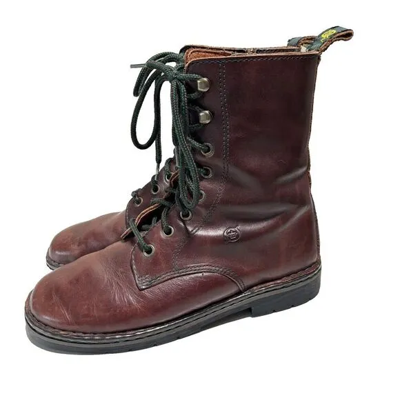 BORN Brown Leather Combat Boots Side Zip Lace Up Trooper Punk Womens 8.5 Grunge