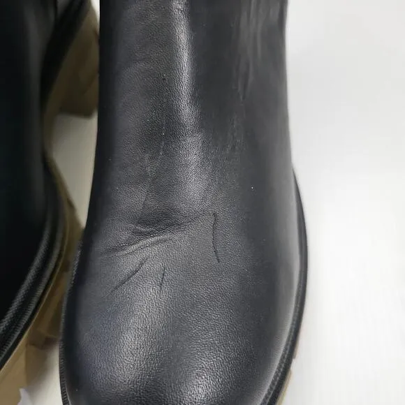 Bos. &amp; Co. Brunas Boot Mid Calf Elasticated Chunky Lug Sole Black Leather EU 41
