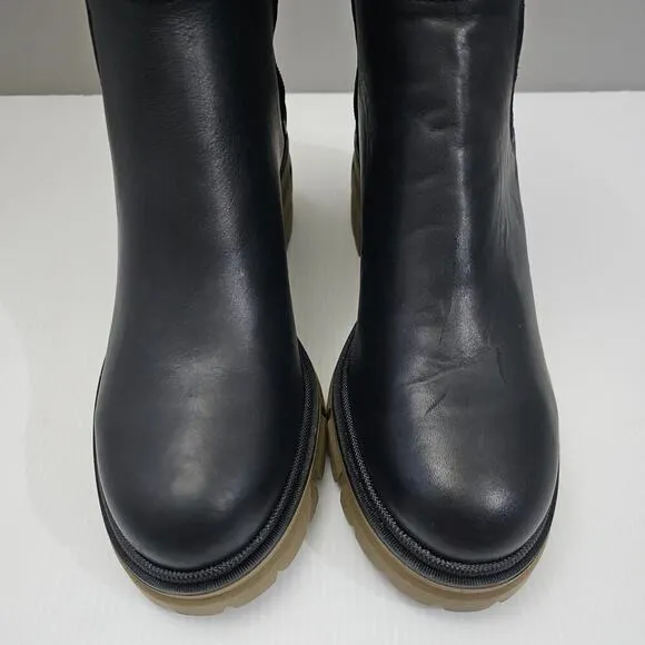 Bos. &amp; Co. Brunas Boot Mid Calf Elasticated Chunky Lug Sole Black Leather EU 41
