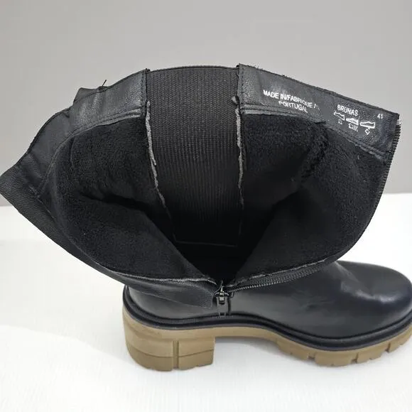 Bos. &amp; Co. Brunas Boot Mid Calf Elasticated Chunky Lug Sole Black Leather EU 41
