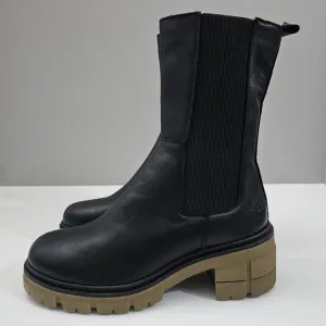 Bos. &amp; Co. Brunas Boot Mid Calf Elasticated Chunky Lug Sole Black Leather EU 41