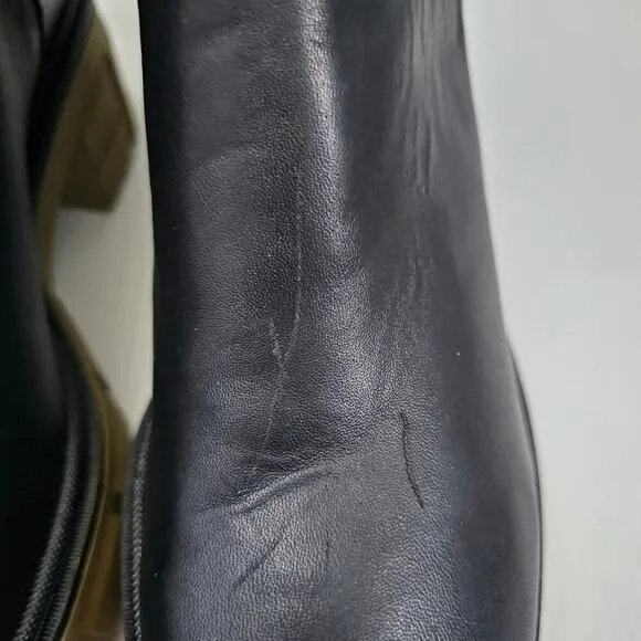 Bos. &amp; Co. Brunas Boot Mid Calf Elasticated Chunky Lug Sole Black Leather EU 41