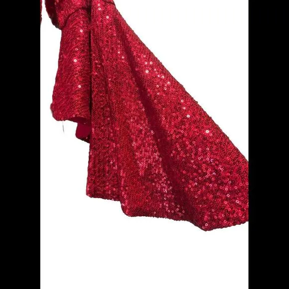 👗🔴Boston Proper Red Sequin Dress Off Shoulder With Bell Sleeves Size 6 Padded