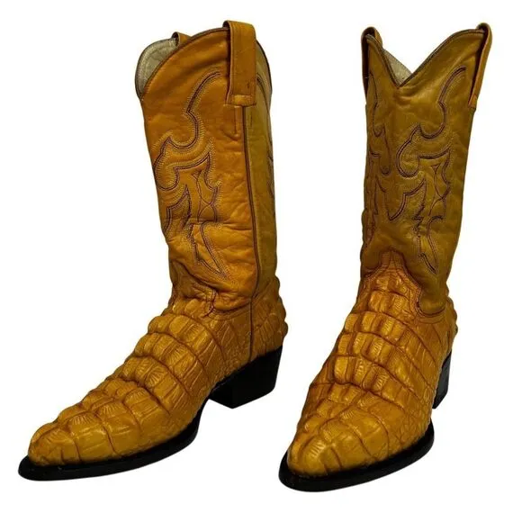 Botas Rio Viejo Saxifon Caiman Belly Cowboy Boots Tan Sz 7 Handmade Mexico