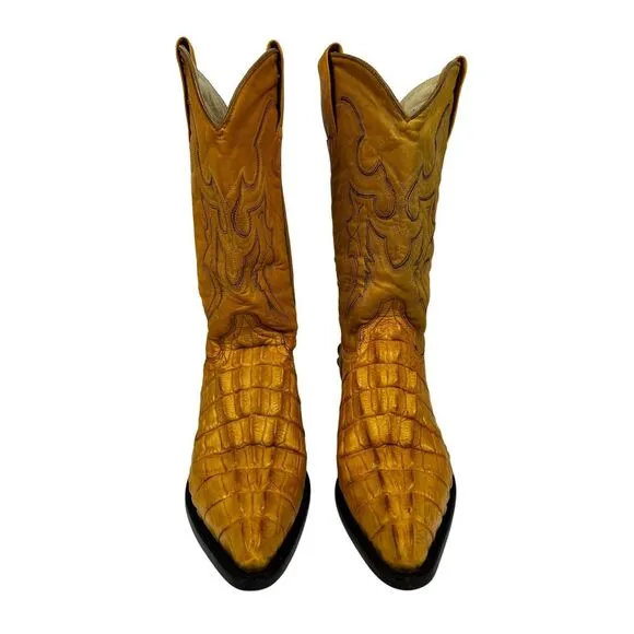Botas Rio Viejo Saxifon Caiman Belly Cowboy Boots Tan Sz 7 Handmade Mexico