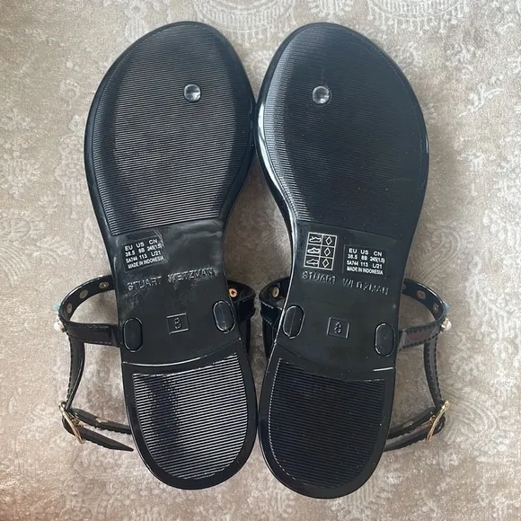 Brand New Stuart Weitzman Gemstone Beaded Thong Jelly Sandals Slingback Black