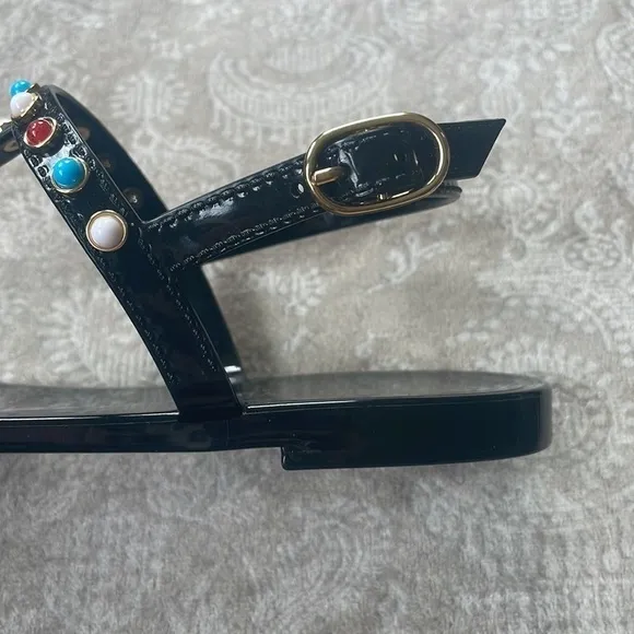 Brand New Stuart Weitzman Gemstone Beaded Thong Jelly Sandals Slingback Black