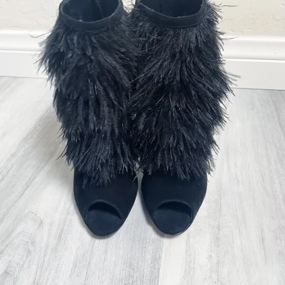 Brian Atwood Black Feather Ankle Boots