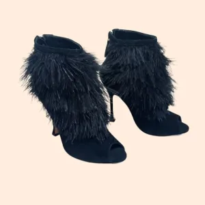 Brian Atwood Black Feather Ankle Boots