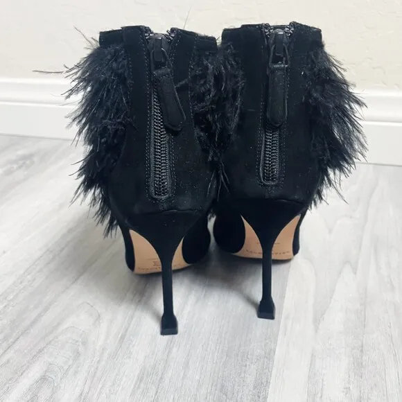Brian Atwood Black Feather Ankle Boots