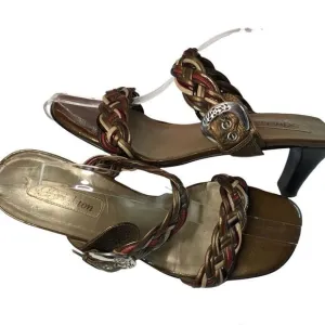Brighton Figi Sandals Braided Metallic Tones Leather Silver Buckles Size 10