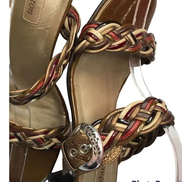 Brighton Figi Sandals Braided Metallic Tones Leather Silver Buckles Size 10