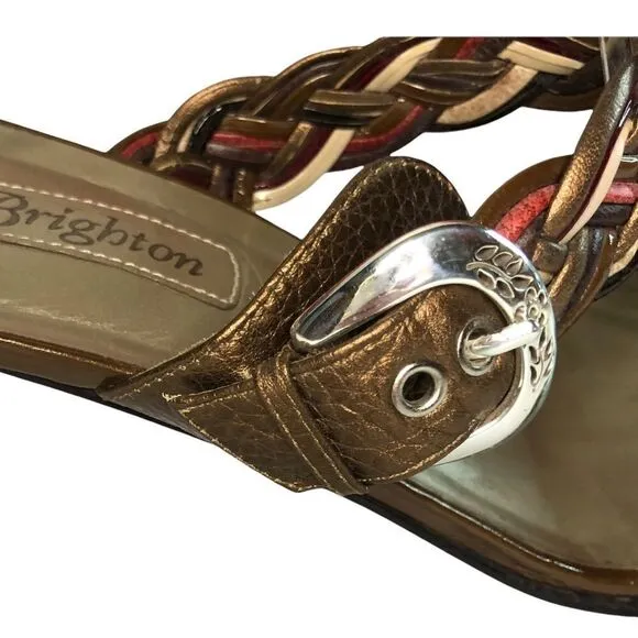Brighton Figi Sandals Braided Metallic Tones Leather Silver Buckles Size 10
