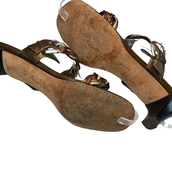 Brighton Figi Sandals Braided Metallic Tones Leather Silver Buckles Size 10