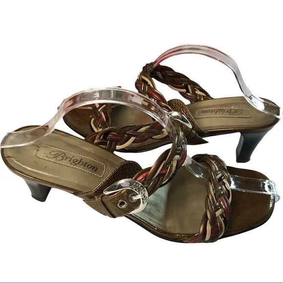 Brighton Figi Sandals Braided Metallic Tones Leather Silver Buckles Size 10
