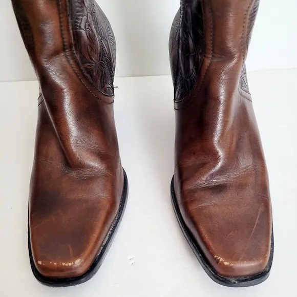 Brown Embossed Leather Ankle Boots