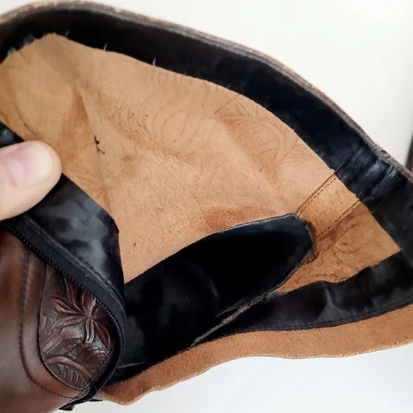 Brown Embossed Leather Ankle Boots