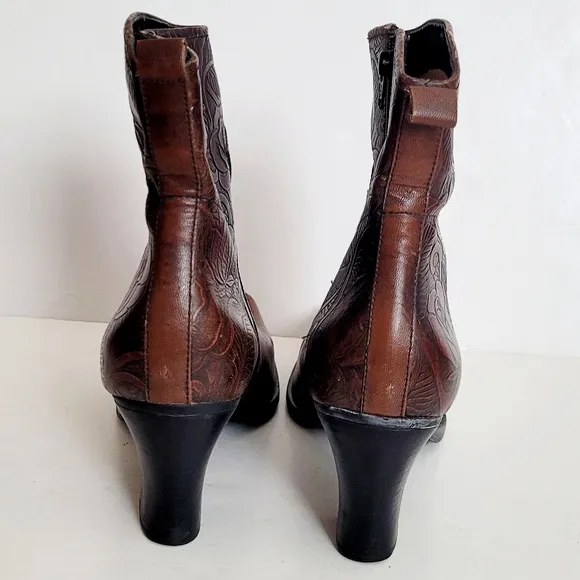 Brown Embossed Leather Ankle Boots