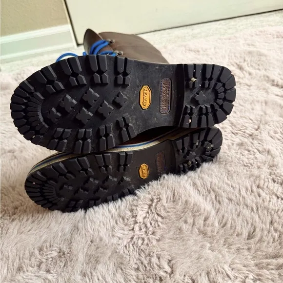 Brown Leather Boots with Blue Laces