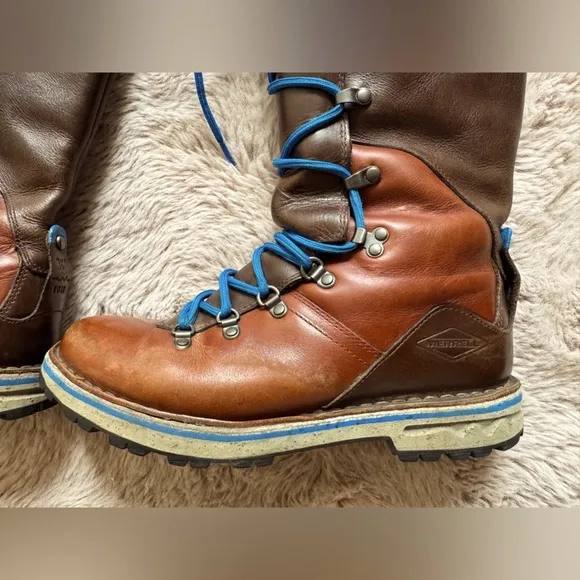 Brown Leather Boots with Blue Laces