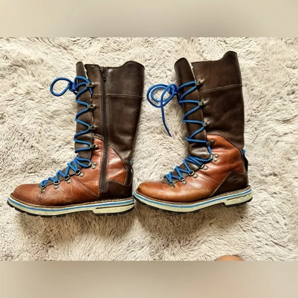 Brown Leather Boots with Blue Laces